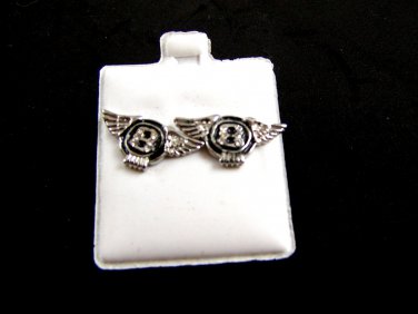 Motorcycle Wings w B CZs Pierced Studs Earrings