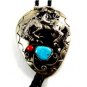 Southwest Western Cowboy Rodeo Bronco Busting Turquoise Coral Bolo