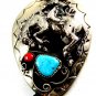 Southwest Western Cowboy Rodeo Bronco Busting Turquoise Coral Bolo