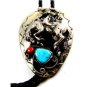 Southwest Western Cowboy Rodeo Bronco Busting Turquoise Coral Bolo