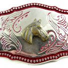 Made in USA Western Goldtone Red Horse Head Belt Buckle #102113c