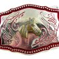 Made in USA Western Goldtone Red Horse Head Belt Buckle #102113c