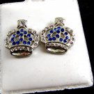 Crown Blue CZs Pierced Studs Earrings 12092013b
