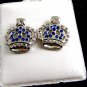 Crown Blue CZs Pierced Studs Earrings 12092013b