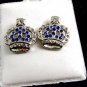 Crown Blue CZs Pierced Studs Earrings 12092013b