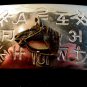 Horse belt buckle two tone with various branding symbols