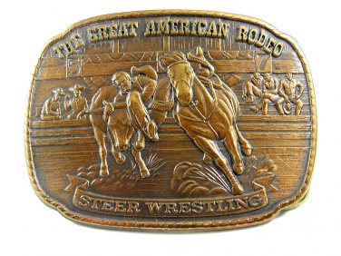 1988 Bronze Great American Rodeo Steer Wrestling Belt Buckle 10302013