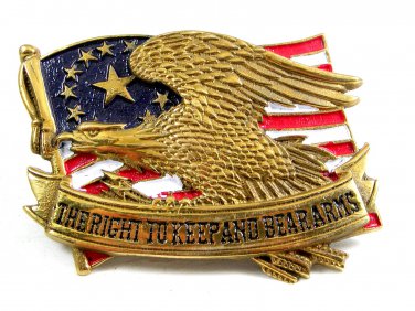 1982 Right To Bear & Keep Arms Solid Brass Belt Buckle by Baron
