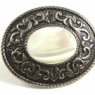 Western Cowboy Silvertone & Mother of Pearl Belt Buckle Unmarked 121614