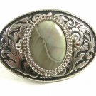 Western Cowboy Silvertone Agate Belt Buckle Unmarked 121614