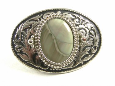 Western Cowboy Silvertone Agate Belt Buckle Unmarked 121614