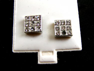 Silvertone 9 CZs Pierced Studs Earrings12092013lk