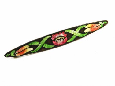 Victorian / Edwardian Beautiful Flower Enameled Bar Brooch Unmarked 101614