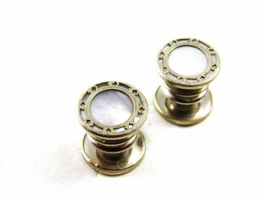 Deco Silvertone Mother of Pearl Snap Link Cufflinks By KUM-A-PART 101314