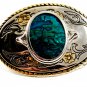 Silvertone & Shiny Blue Western Cowboy Belt Buckle Made in USA
