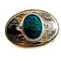 Silvertone & Shiny Blue Western Cowboy Belt Buckle Made in USA
