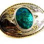 Silvertone & Shiny Blue Western Cowboy Belt Buckle Made in USA