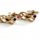 Goldtone & Red Deco Style Cufflinks by Hickok USA