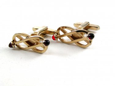 Goldtone & Red Deco Style Cufflinks by Hickok USA