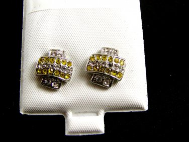 Yellow & Clear CZs Pierced Studs Earrings 12092013bd
