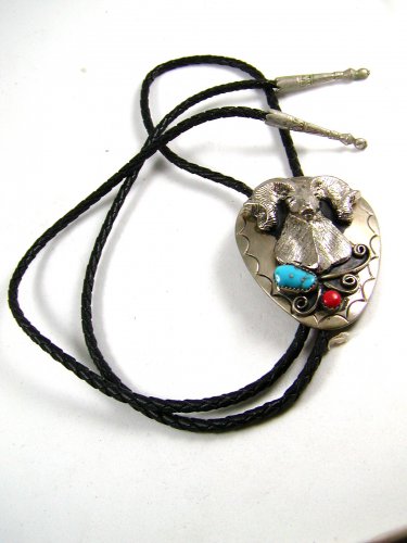 Southwest Western  Big Horn Sheep Coral Turquoise Bolo