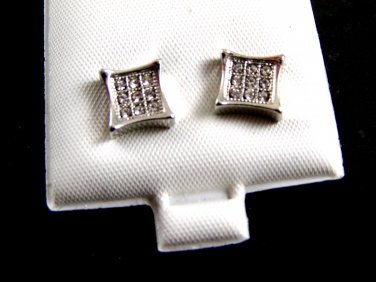 Silvertone 9 CZs Pierced Studs Earrings 12092013tp