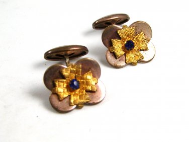 Edwardian / Victorian Goldtone Blue Cufflinks 22514