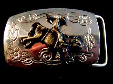 Bullrider belt buckle two tone