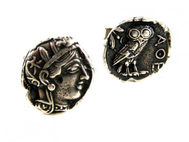 Athena & Owl Silvertone Cufflinks Patent No. 2920363 62414