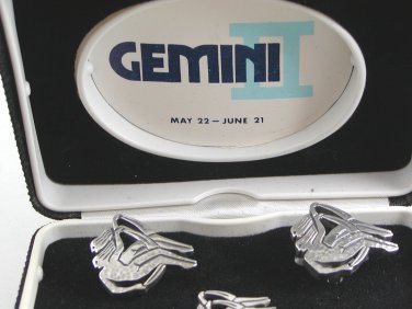 Gemini The Twins Silvertone Dressy Cufflinks & Tie Tac by Gemini II