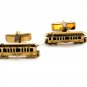 Goldtone Trolley Car Train Lake Dewey Cufflinks Not Signed