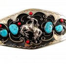 Handcrafted Cowboy Bronco Busting Coral Turquoise Belt Buckle USA