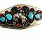 Handcrafted Cowboy Bronco Busting Coral Turquoise Belt Buckle USA