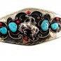 Handcrafted Cowboy Bronco Busting Coral Turquoise Belt Buckle USA