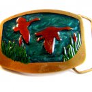 1977 Enameled Ducks in Flight Brass Belt Buckle by Indiana Metal Craft