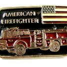 American Firefighter Truck Flag Red Enameled Belt Buckle 51514 Made In USA