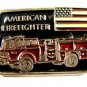 American Firefighter Truck Flag Red Enameled Belt Buckle 51514 Made In USA