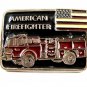 American Firefighter Truck Flag Red Enameled Belt Buckle 51514 Made In USA