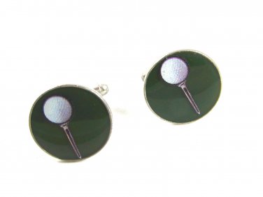 Golfers Golf Ball on Tee on Green Cufflinks Not Marked 8714