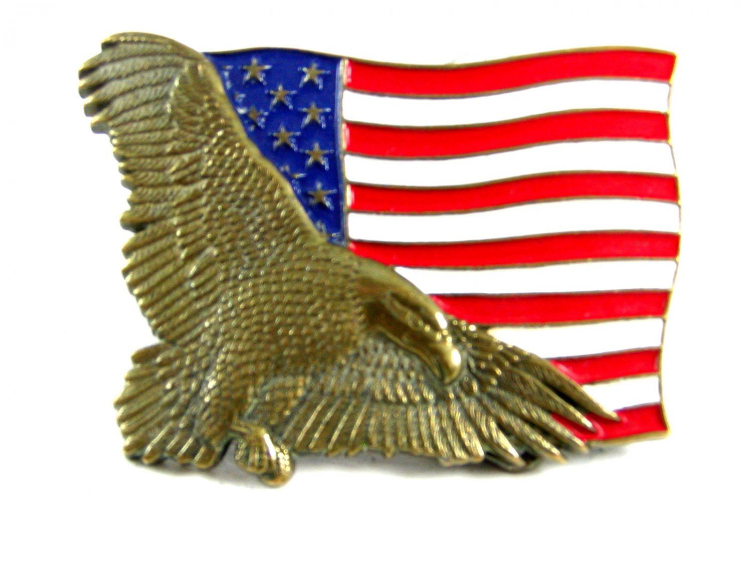 American Eagle & Flag Solid Brass Belt Buckle by Baron 62514