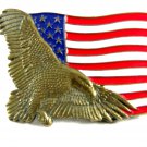 American Eagle & Flag Solid Brass Belt Buckle by Baron 62514