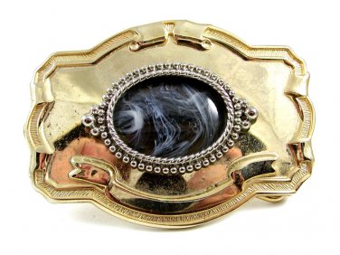 Western Cowboy Silvertone Opalescent / Agate Style ???? Belt Buckle 10272013cd