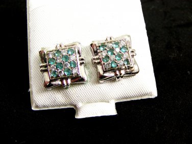Clear & Green CZs Pierced Studs Earrings 12092013op