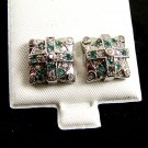 Green & Clear CZs Pierced Studs Earrings 12092013ll