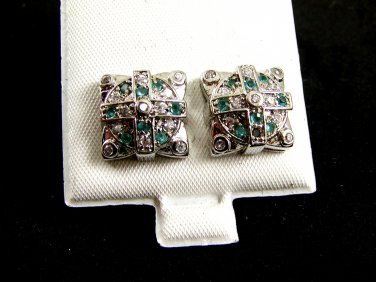 Green & Clear CZs Pierced Studs Earrings 12092013ll