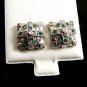 Green & Clear CZs Pierced Studs Earrings 12092013ll