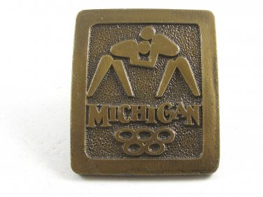 Michigan Olympics ??? Wresting Brass Belt Buckle Not Marked 092314