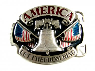 1986 America Let Freedom Ring Enameled Belt Buckle Siskiyou 62614