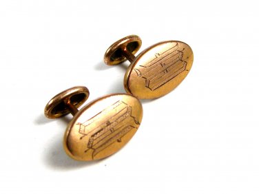 Edwardian Deco Goldtone Initial Cufflinks 22514