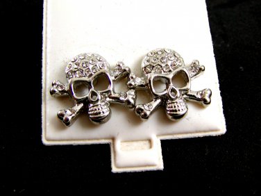 Larger Skull CZs Pierced Studs Earrings 12092013ty